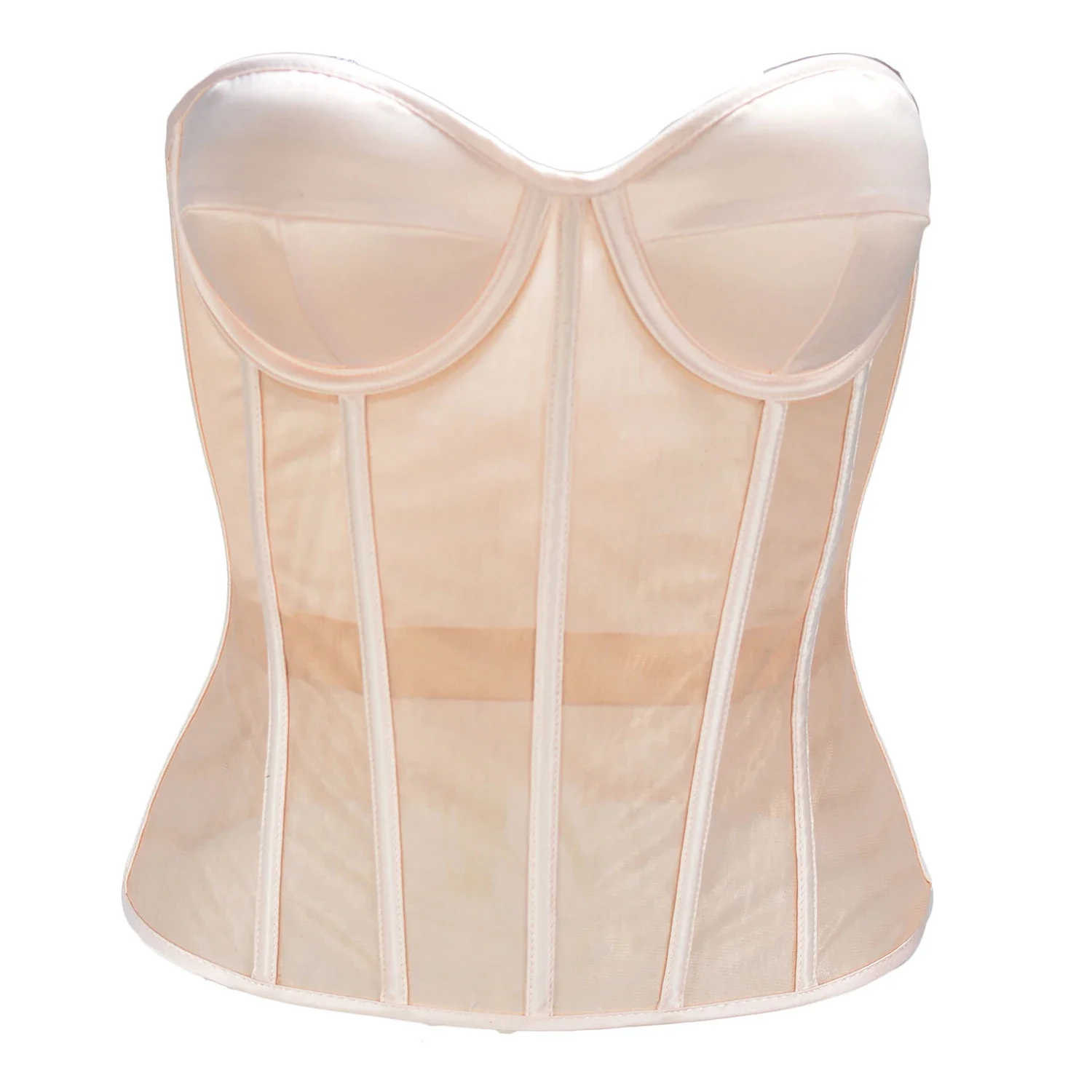 Sheer Mesh Bra - Karın korse çift katmanlı şeffaf ağ